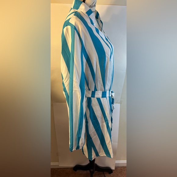 Women’s plus size teal blue & white striped belted long sleeve shirt dress XXL - Picture 5 of 12